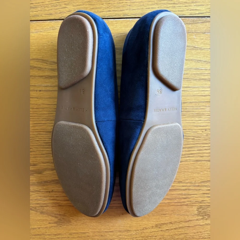 Kelly & Katie Women’s Navy Faux Suede Ballet Flats with Silver Toe Detail, 8.5